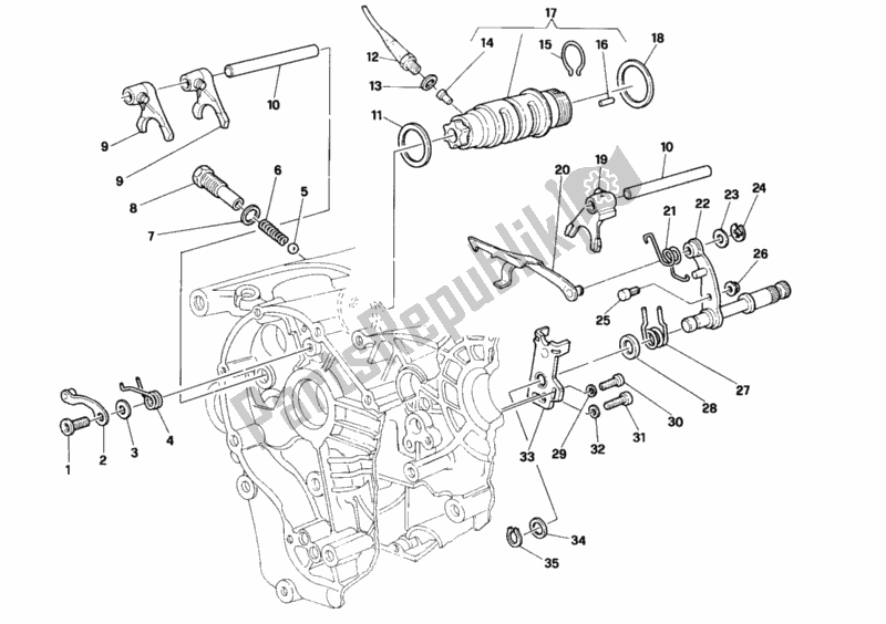 All parts for the Gear Change Mechanism of the Ducati Superbike 916 Senna 1996